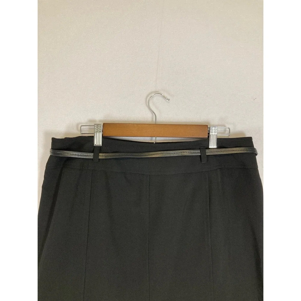 Classic Career Larry Levine Women 14 Black Belted‎ A-Line Midi Skirt 103715